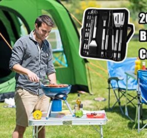 BBQ Grill Tools Set, 20 PCS BarbecueTools for Garden Party, Stainless Steel Grill BBQ Utensils Set for Outdoor Camping Cross-Country, Utensils Case for Travel (20 PCS)