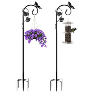 Art Elf Shepherds Hooks for Outdoor Bird Feeder Pole Hanger 67 Inches Plant Hooks with 5 Prongs Base Stainless Metal Adjustable Garden Hanging Holder for Lanterns Weddings Decor Butterfly 2-Pack Black