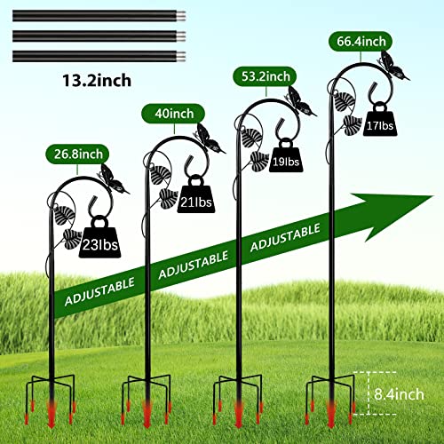 Art Elf Shepherds Hooks for Outdoor Bird Feeder Pole Hanger 67 Inches Plant Hooks with 5 Prongs Base Stainless Metal Adjustable Garden Hanging Holder for Lanterns Weddings Decor Butterfly 2-Pack Black