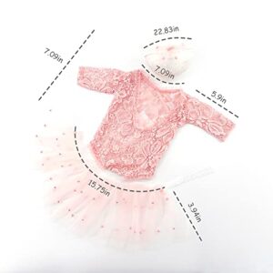 Pink Lace Newborn Photography Outfits Girl Newborn Photography Props Pearl Lace Rompers Newborn Girl Lace Romper Photoshoot Outfits Baby Photo Props (Long Sleeve, Pink, 0-2Months)