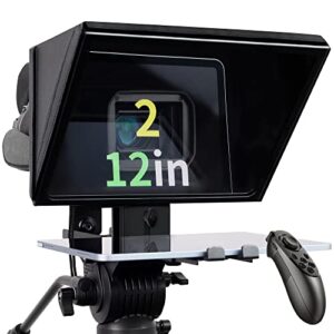 iloknzi i2/12inch/black, liftable teleprompter with remote control and app metal for 12.9″ tablets with adjustable tempered optical glass supports webcam wide angle camera lens studio make videos