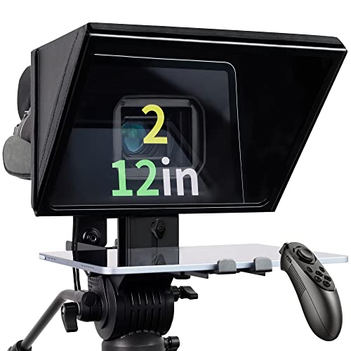 ILOKNZI i2/12inch/Black, Liftable Teleprompter with Remote Control and app Metal for 12.9" Tablets with Adjustable Tempered Optical Glass Supports Webcam Wide Angle Camera Lens Studio Make Videos