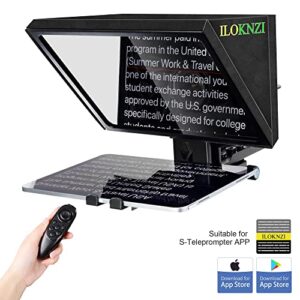 ILOKNZI i2/12inch/Black, Liftable Teleprompter with Remote Control and app Metal for 12.9" Tablets with Adjustable Tempered Optical Glass Supports Webcam Wide Angle Camera Lens Studio Make Videos