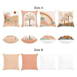 Bonhause Tropical Palm Tree Pillow Covers 18x18 Set of 4 Boho Arch Rainbow Decorative Pillows Case Soft Velvet for Couch Sofa Patio Garden Decor