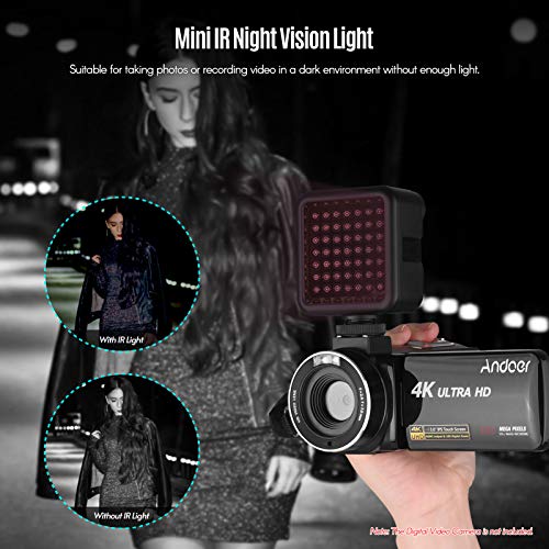 Mini IR Night Vision Light Infrared Photography Light for Video Camera Camcorder Built-in Rechargeable Battery with 3 Cold Shoe Mount for Vlog Video Recording
