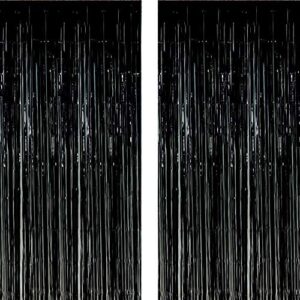 twinkle star 2 pack photo booth backdrop foil curtain tinsel backdrop environmental background for halloween party, birthday, wedding, graduation, christmas decorations (black)