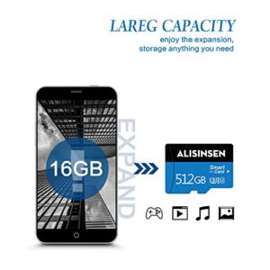 Micro SD Card 512GB for Phone, Memory Card for Camera Computer with SD Card Adapter for GOPRO Game Console, Dash Cam Micro SD Memory Card 512GB