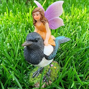 Mood Lab Fairy Garden Miniature Kit - Fairy On Bird - Figurines & Accessories Set - for Outdoor or House Decor