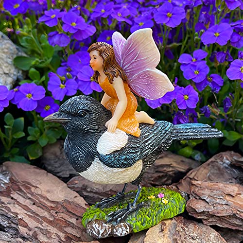 Mood Lab Fairy Garden Miniature Kit - Fairy On Bird - Figurines & Accessories Set - for Outdoor or House Decor