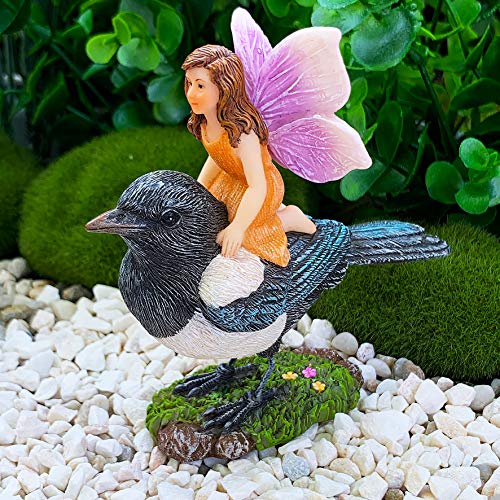 Mood Lab Fairy Garden Miniature Kit - Fairy On Bird - Figurines & Accessories Set - for Outdoor or House Decor