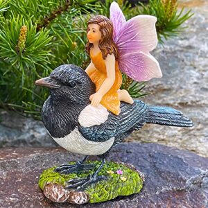 Mood Lab Fairy Garden Miniature Kit - Fairy On Bird - Figurines & Accessories Set - for Outdoor or House Decor