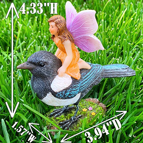 Mood Lab Fairy Garden Miniature Kit - Fairy On Bird - Figurines & Accessories Set - for Outdoor or House Decor