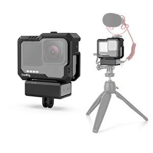 smallrig hero11 cage / hero10 black cage / hero9 cage for gopro with 2 cold shoe mounts for mic and led video light for gopro hero 11/10 / 9 black 3083b