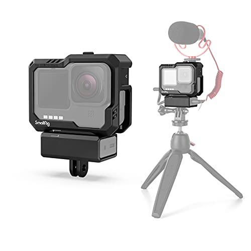 SmallRig Hero11 Cage / HERO10 Black Cage / HERO9 Cage for GoPro with 2 Cold Shoe Mounts for Mic and Led Video Light for GoPro Hero 11/10 / 9 Black 3083B