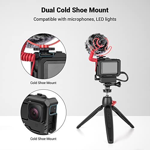 SmallRig Hero11 Cage / HERO10 Black Cage / HERO9 Cage for GoPro with 2 Cold Shoe Mounts for Mic and Led Video Light for GoPro Hero 11/10 / 9 Black 3083B