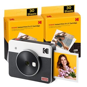 kodak mini shot 3 retro 4pass 2-in-1 instant digital camera and photo printer (3×3 inches) + 68 sheets cartridge bundle, white