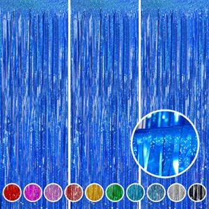 foil fringe curtains party decorations – melsan 3 pack 3.2 x 8.2 ft tinsel curtain party photo backdrop for birthday party baby shower or graduation decorations navy