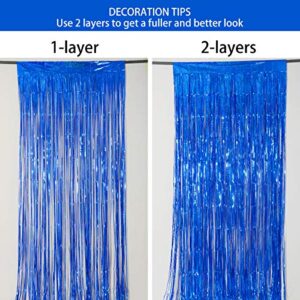 Foil Fringe Curtains Party Decorations - Melsan 3 Pack 3.2 x 8.2 ft Tinsel Curtain Party Photo Backdrop for Birthday Party Baby Shower or Graduation Decorations Navy