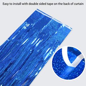 Foil Fringe Curtains Party Decorations - Melsan 3 Pack 3.2 x 8.2 ft Tinsel Curtain Party Photo Backdrop for Birthday Party Baby Shower or Graduation Decorations Navy