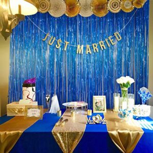 Foil Fringe Curtains Party Decorations - Melsan 3 Pack 3.2 x 8.2 ft Tinsel Curtain Party Photo Backdrop for Birthday Party Baby Shower or Graduation Decorations Navy