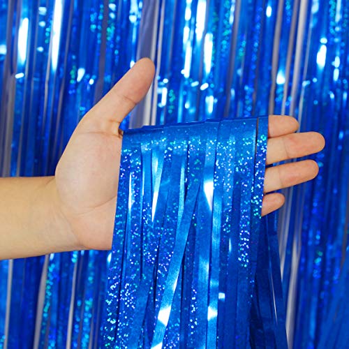 Foil Fringe Curtains Party Decorations - Melsan 3 Pack 3.2 x 8.2 ft Tinsel Curtain Party Photo Backdrop for Birthday Party Baby Shower or Graduation Decorations Navy