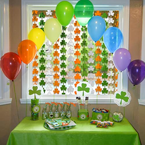 LOLStar 2 Pack St Patricks Day Foil Fringe Curtains St. Patrick's Day Party Decorations 3.3x6.6 ft Shamrock Green White Orange Tinsel Curtain Photo Booth Prop Streamers Backdrop for Irish Party Decor