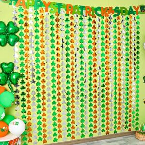 LOLStar 2 Pack St Patricks Day Foil Fringe Curtains St. Patrick's Day Party Decorations 3.3x6.6 ft Shamrock Green White Orange Tinsel Curtain Photo Booth Prop Streamers Backdrop for Irish Party Decor