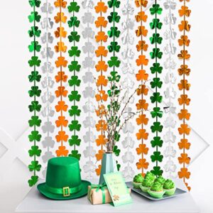 LOLStar 2 Pack St Patricks Day Foil Fringe Curtains St. Patrick's Day Party Decorations 3.3x6.6 ft Shamrock Green White Orange Tinsel Curtain Photo Booth Prop Streamers Backdrop for Irish Party Decor