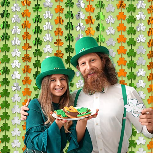 LOLStar 2 Pack St Patricks Day Foil Fringe Curtains St. Patrick's Day Party Decorations 3.3x6.6 ft Shamrock Green White Orange Tinsel Curtain Photo Booth Prop Streamers Backdrop for Irish Party Decor