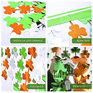 LOLStar 2 Pack St Patricks Day Foil Fringe Curtains St. Patrick's Day Party Decorations 3.3x6.6 ft Shamrock Green White Orange Tinsel Curtain Photo Booth Prop Streamers Backdrop for Irish Party Decor