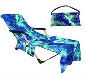 beach chair cover with side pockets,microfiber chaise lounge chair towel cover for sun lounger pool sunbathing garden beach hotel,easy to carry around,no sliding,tie-dye green(82.5″ x 29.5″)