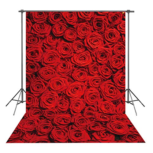 RUINI Red Rose Floral Wedding Photography Backdrop Roses Wall Lovers Girls Children Photos Backdrop 5x7FT