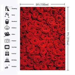 RUINI Red Rose Floral Wedding Photography Backdrop Roses Wall Lovers Girls Children Photos Backdrop 5x7FT