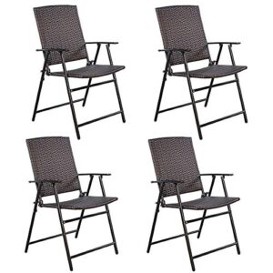 safstar 4-piece patio folding chair set, portable rattan chairs with steel frame for garden backyard party wedding