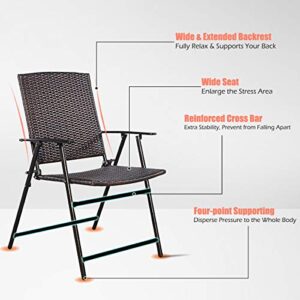 Safstar 4-Piece Patio Folding Chair Set, Portable Rattan Chairs with Steel Frame for Garden Backyard Party Wedding