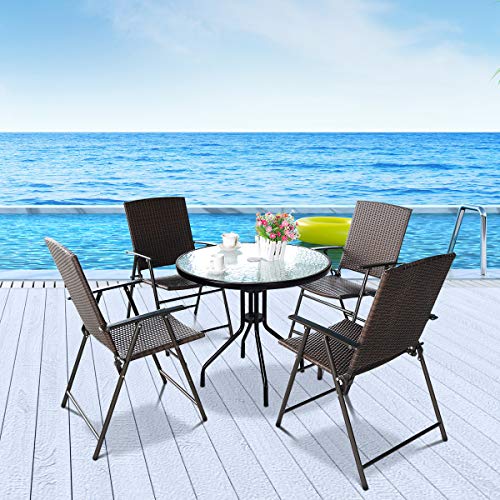Safstar 4-Piece Patio Folding Chair Set, Portable Rattan Chairs with Steel Frame for Garden Backyard Party Wedding