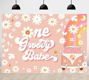 one groovy happy birthday backdrop for girls retro boho 1st birthday party photo background girl daisy floral happy 1st birthday newborn baby party decorations cake table banner 5x3ft