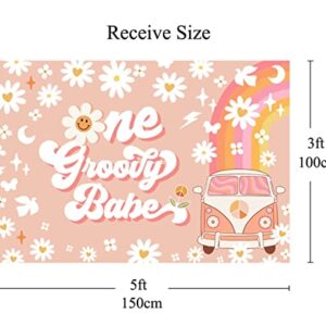 One Groovy Happy Birthday Backdrop for Girls Retro Boho 1st Birthday Party Photo Background Girl Daisy Floral Happy 1st Birthday Newborn Baby Party Decorations Cake Table Banner 5x3ft