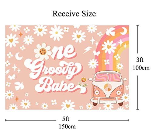 One Groovy Happy Birthday Backdrop for Girls Retro Boho 1st Birthday Party Photo Background Girl Daisy Floral Happy 1st Birthday Newborn Baby Party Decorations Cake Table Banner 5x3ft