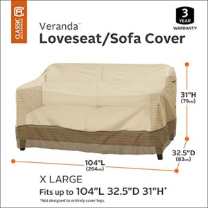 Classic Accessories Veranda Water-Resistant 104 Inch Patio Sofa/Loveseat Cover, Patio Furniture Covers, Pebble/Bark/Earth