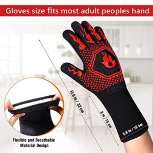 BBQ Fireproof Gloves - Grill Cut-Resistant Gloves 1472°F Extreme Heat Resistant, Silicone Non-Slip Oven Gloves for for Kitchen Garden BBQ Grilling and Outdoor Cooking Campfire