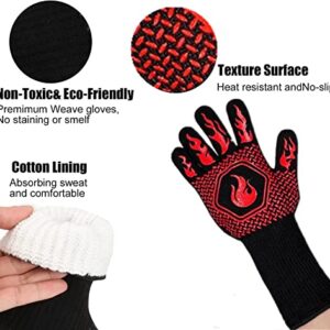 BBQ Fireproof Gloves - Grill Cut-Resistant Gloves 1472°F Extreme Heat Resistant, Silicone Non-Slip Oven Gloves for for Kitchen Garden BBQ Grilling and Outdoor Cooking Campfire