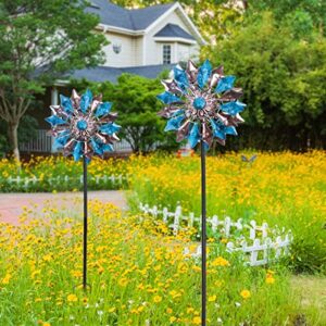 HONGLAND Solar Powered Wind Spinner with Crackle Ball 74 inch Led Lighting Windmill Metal Wind Sculpture Stake for Garden Outdoor Yard Lawn Decoration