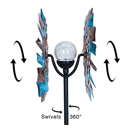 HONGLAND Solar Powered Wind Spinner with Crackle Ball 74 inch Led Lighting Windmill Metal Wind Sculpture Stake for Garden Outdoor Yard Lawn Decoration