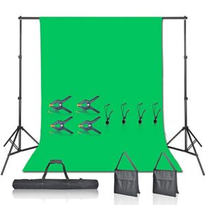 emart green screen backdrop with stand kit, 7 x 10ft photography background support stand with 6 x 9 100% cotton muslin chromakey greenscreen for photo video studio youtube streaming equipment