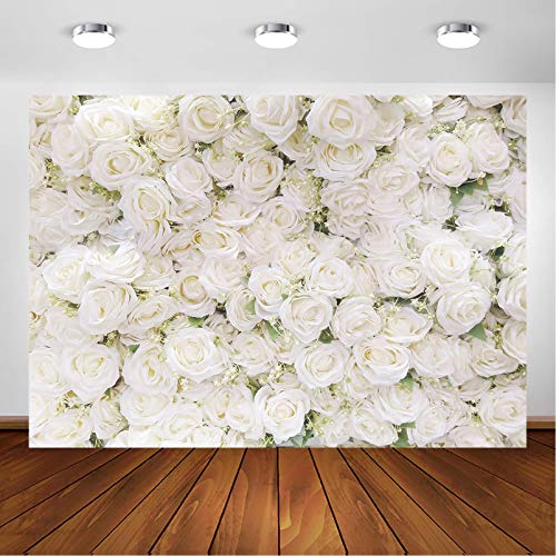 Avezano White Flower Backdrop for Party Photoshoot Wedding Floral Wall Bridal Shower Party Decoration Photography Background White Rose Florals Backdrops Portrait Photographic Studio (7x5ft)