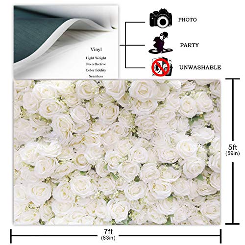 Avezano White Flower Backdrop for Party Photoshoot Wedding Floral Wall Bridal Shower Party Decoration Photography Background White Rose Florals Backdrops Portrait Photographic Studio (7x5ft)