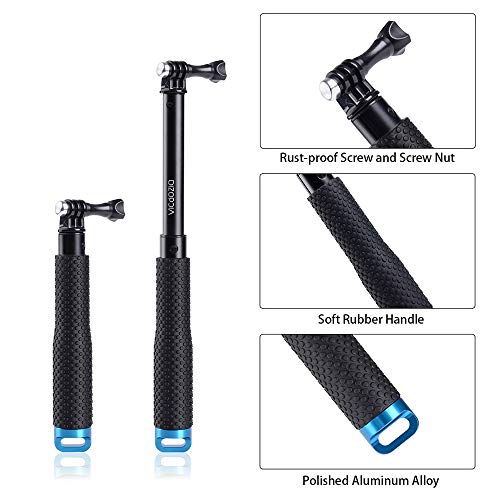 Vicdozia 19'' Extension Selfie Stick, Portable Hand Grip Waterproof Handheld Monopod Adjustable Pole Compatible with GoPro Hero(2018) Hero 10 9 8 7 6 5 4 3 AKASO SJCAM DJI OSMO and More Sports Cameras