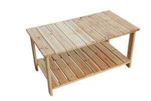 lokatse home outdoor coffee table natural wood patio furniture with 2-shelf storage organizer