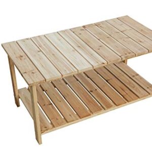 LOKATSE HOME Outdoor Coffee Table Natural Wood Patio Furniture with 2-Shelf Storage Organizer